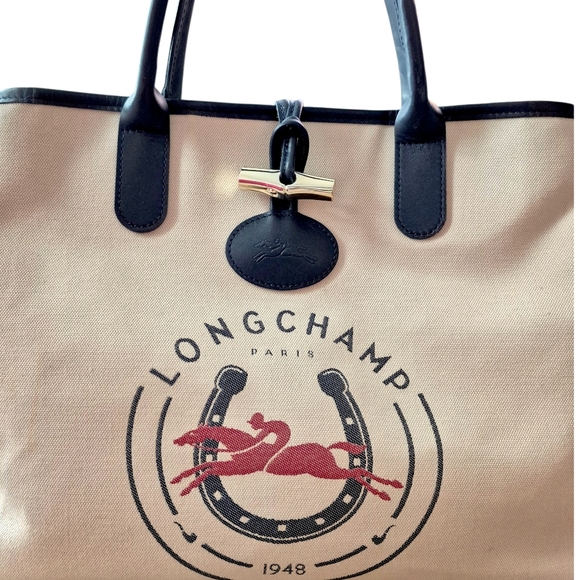 Longchamp Large Rosea 1948 Canvas Leather Tote Bag - Picture 11 of 16